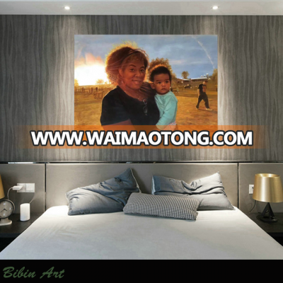 100% photo handmade canvas mother and daughter oil painting